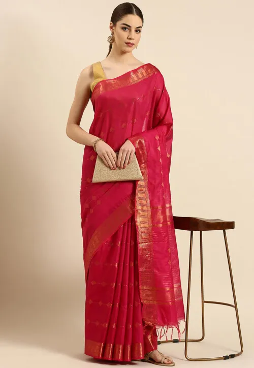 Woven Art Silk Saree in Fuchsia