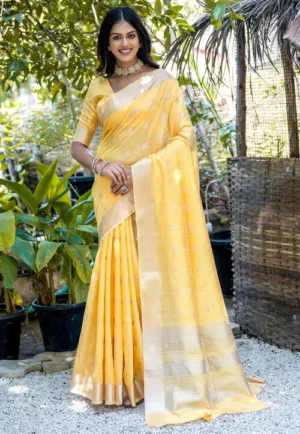 Woven Art Silk Saree in Yellow