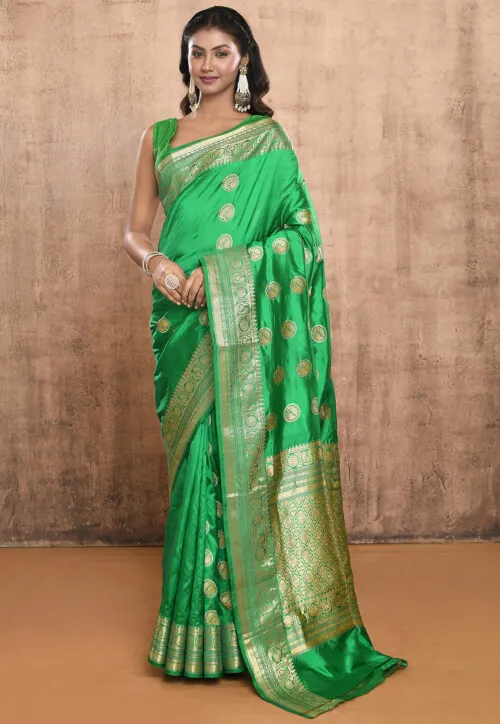 Banarasi Pure Katan Silk Handloom Saree in Green