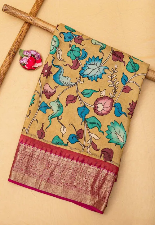 Kalamkari Pure Silk Handloom Saree in Beige